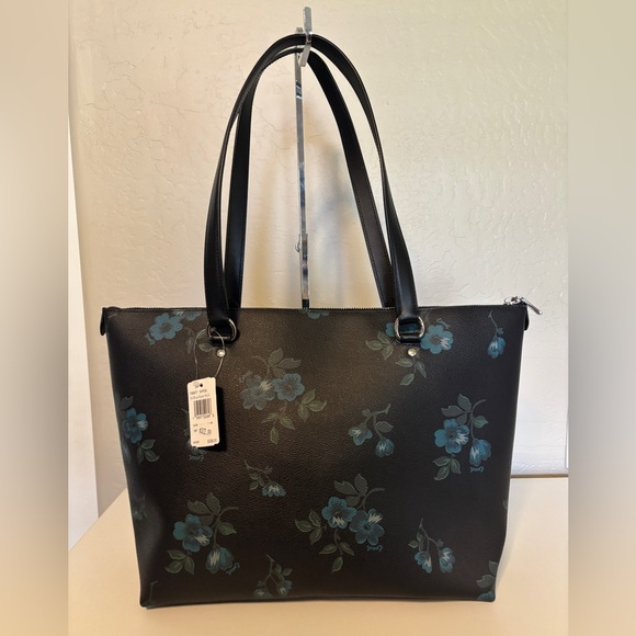 NWT Coach Gallery Victorian Floral Tote Bag!  Black Blue - Picture 6 of 10